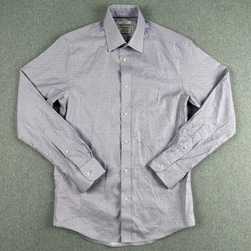 JOS A BANK 1905 Mens 14 1/2 33 Non Iron Slim Fit Dress Shirt Purple Dotted